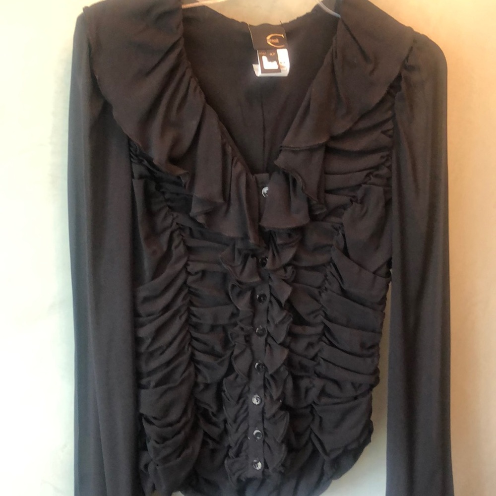 Roberto Cavallli black shirt with ruffles